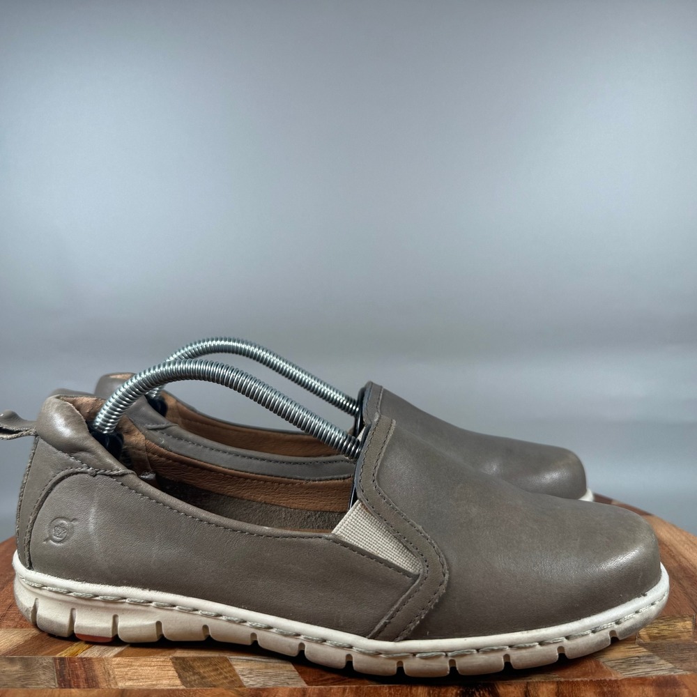 Born Malena Womens 7 Grey Brown Leather Slip On Comfort Loafers Shoes D91222